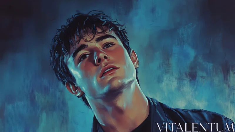 Moody blue portrait of young man with cinematic rim lighting