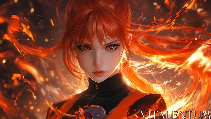 Incandescent pyrokinetic heroine in high-intensity flame vortex.