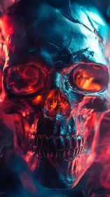 Molten neon skull grinning through electric underworld smoke.