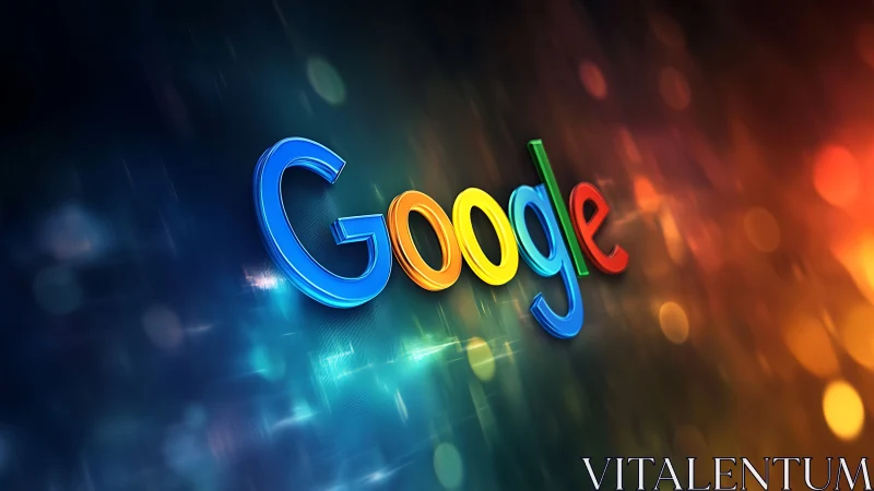 3D chromatic Google logotype on luminous bokeh gradient field.