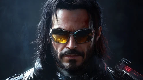 Neon rogue with mirrored shades stalks the digital night.