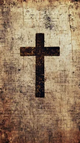 Grunge-textured cruciform emblem on distressed parchment field.