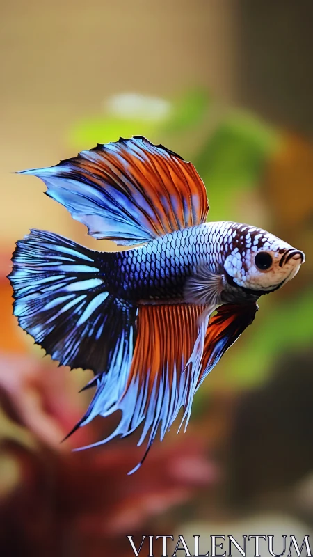 Macro portrait isolates colorful betta fish with dynamic fins
