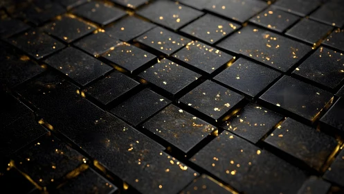 Luxurious black tiles with gold accents in modern abstract style.