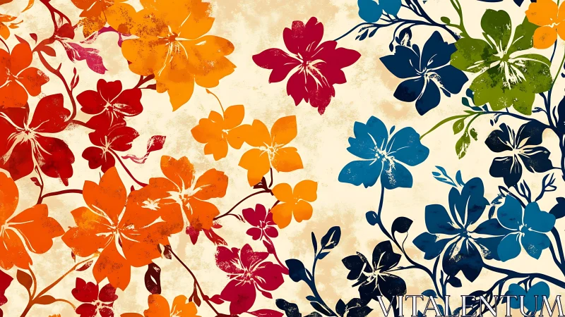 Botanical Silhouettes: Vibrant Floral Pattern on Cream.