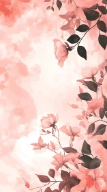 Delicate Pink Roses Frame Soft Watercolor Background.