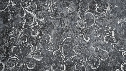 Soft chalky flourishes on weathered charcoal stone wall.