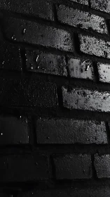 Glistening black brick wall catching quiet city light.