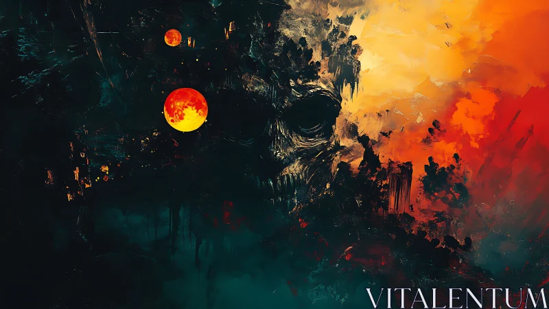 Cosmic skull eclipse under twin embers of a burning dusk.