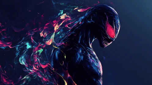 Vivid alien creature glows with swirling neon cosmic energy