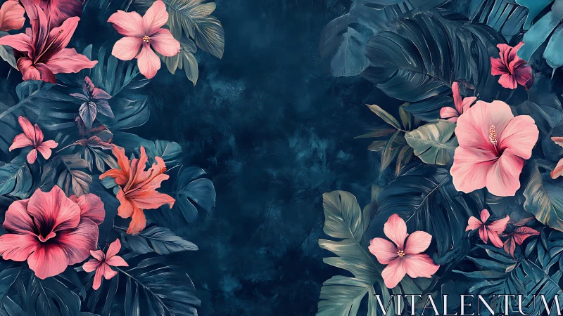 Tropical Blooms on Teal Canvas.