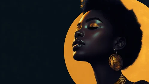 Moonlit goddess in gold, rising from the velvet dark.