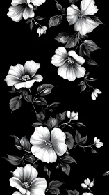 Elegant Black and White Floral Botanical Illustration Pattern