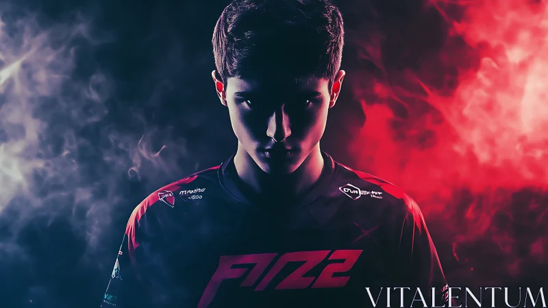 Esports athlete portrait in dual-tone dramatic rim light.