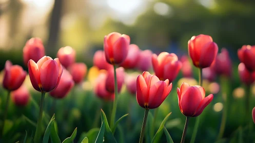 Red Tulips in Bloom. Spring Garden Flowers