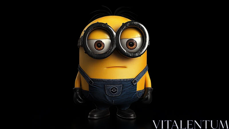 Yellow cartoon character stands centered on black background