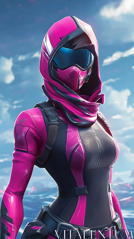 Neon rogue ranger in hot pink tactical sci-fi armor stance.