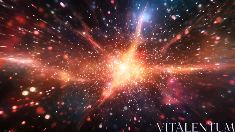 Stellar energy burst with radiant nebula particles exploding.