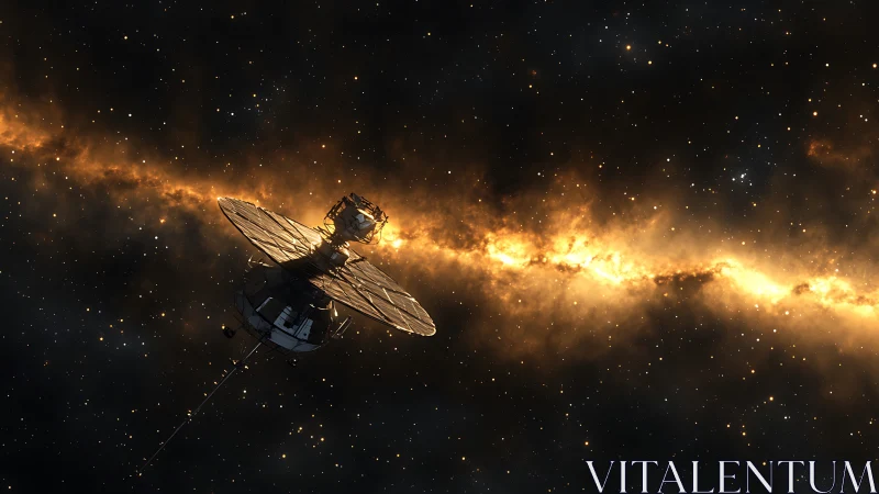 Deep-space relay satellite silhouettes against dense galactic dust band