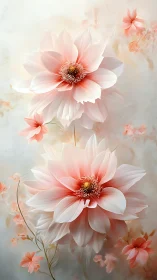 Soft Pink Dahlias on Ethereal Cream Background.