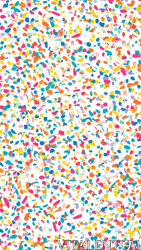 Multicolored confetti dots and strokes cover white background