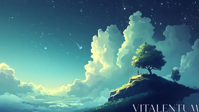 Solitary Wanderer Beneath Ethereal Clouds.