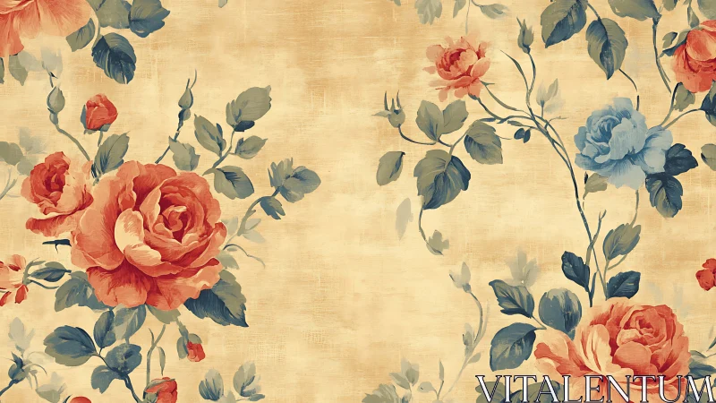 Vintage rose wallpaper with painterly floral repetition