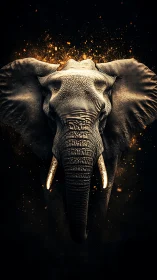 Majestic elephant portrait emerges from incandescent particles