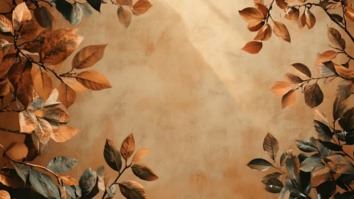 Autumn foliage frames warm textured background with light