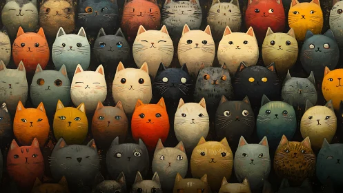 Whimsical Collection of Charming Cat Sculptures Gathered Together