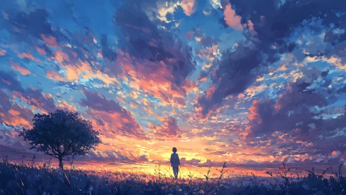 Sky-drunk twilight crowns a lone dreamer in painted clouds