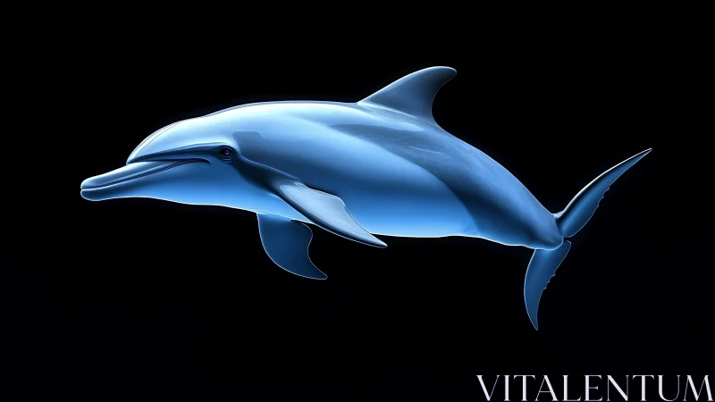 Glowing dolphin glides through darkness in sleek profile view.