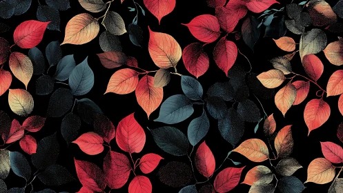 Glowing autumn leaves drifting gently across the dark sky.