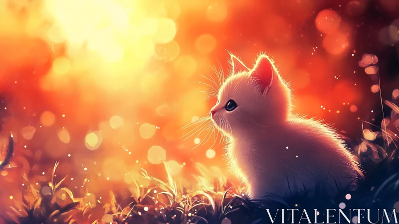 Luminescent Kitten Gazes Through Golden Ember Dreams