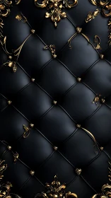 Black tufted leather wall with ornate baroque gold filigree