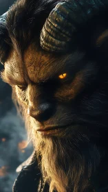 Horned beast portrait glows with smoldering golden eye