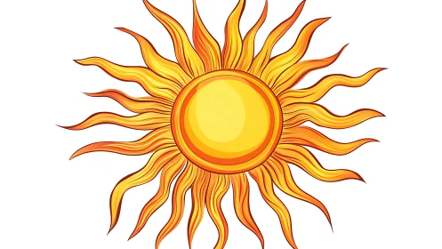 Radiant stylized sun with swirling golden flame rays