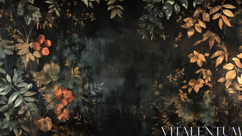 Dark textured floral border frames empty central space