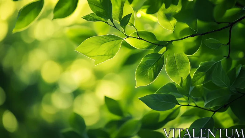 Sunlit Green Leaves in Soft Focus Nature Photography Style.