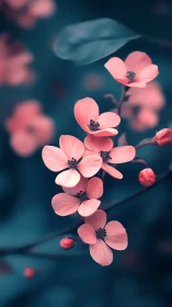 Pink Blossoms Dancing in Dreamy Blue Light.
