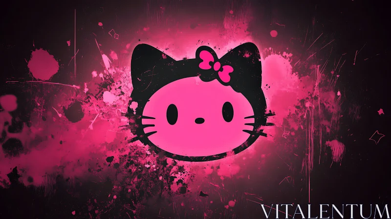 Neon pink kitty emblem exploding in electric paint splashes.