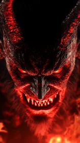 Lava lit demonic creature portrait with horns and molten glow
