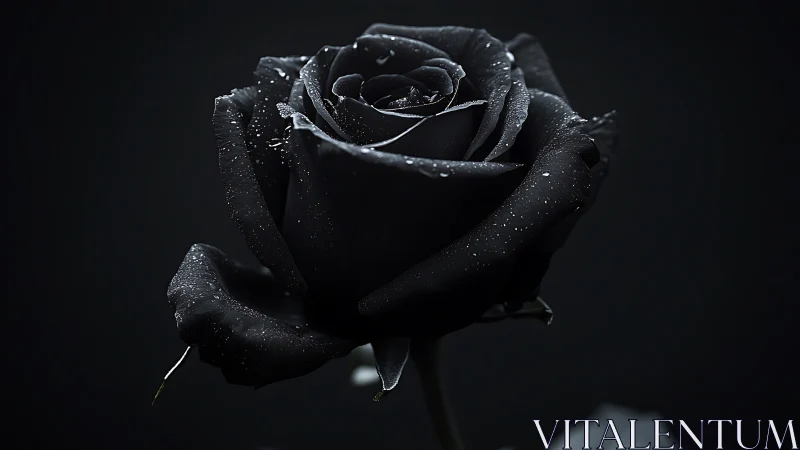 Single black rose rendered in high-contrast photoreal detail