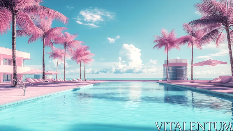 Dreamy pastel infinity pool overlooks a tranquil ocean horizon.