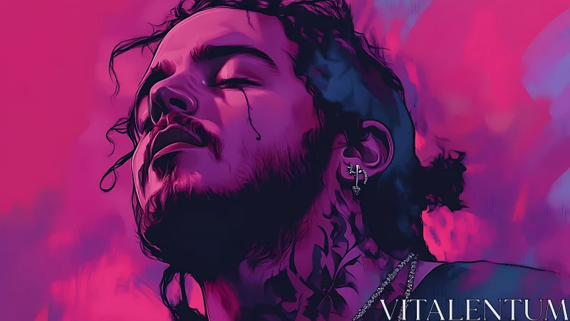 Vibrant digital portrait with neon magenta lighting focus.