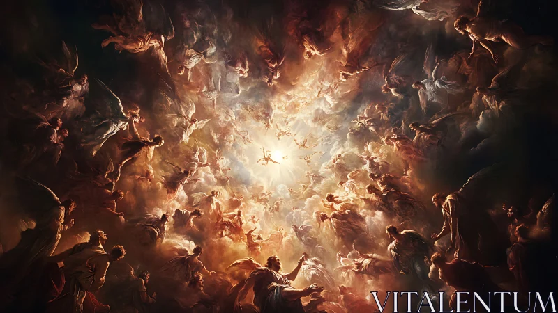 Angelic figures spiral toward central radiant light source