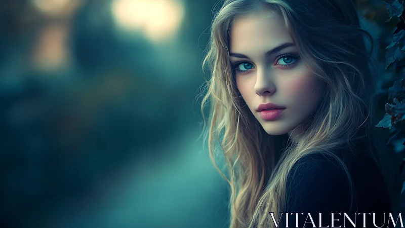 Dreamy teal portrait captures a gaze in soft evening light