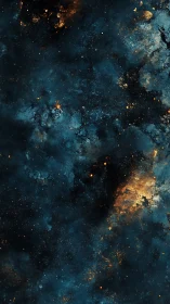 Cosmic nebula clouds glow in deep blue and amber space