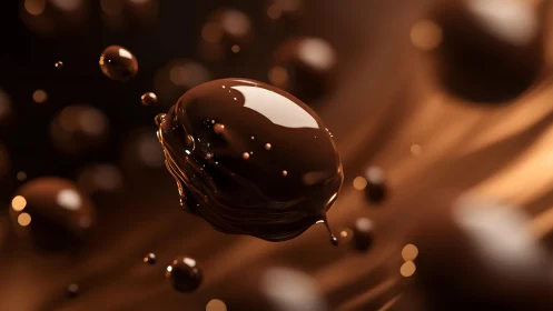 Rich chocolate splash in motion, hyper-realistic digital art.