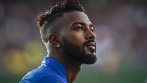 Side profile portrait of male athlete in blue jersey.